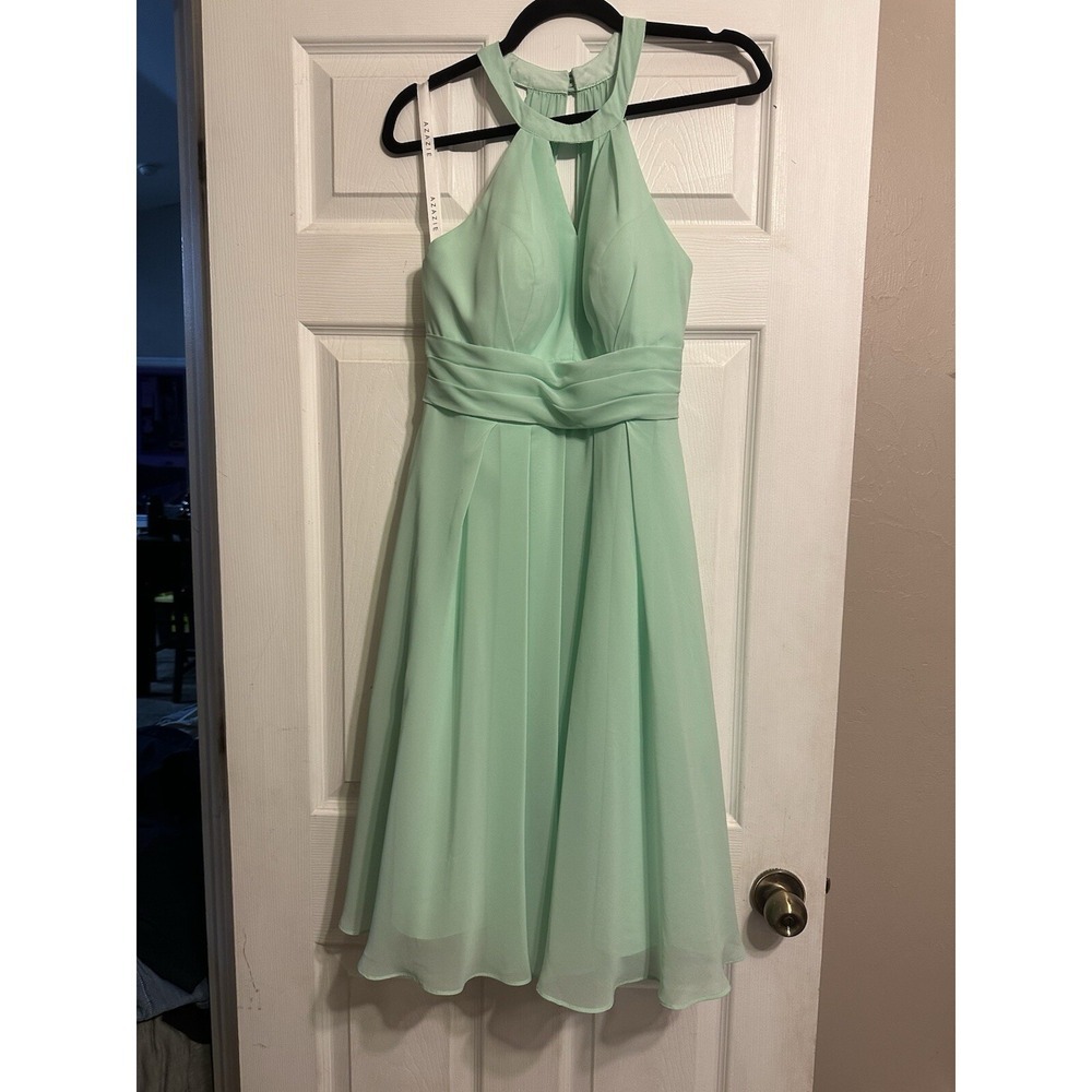Azazie Mint Halter Dress